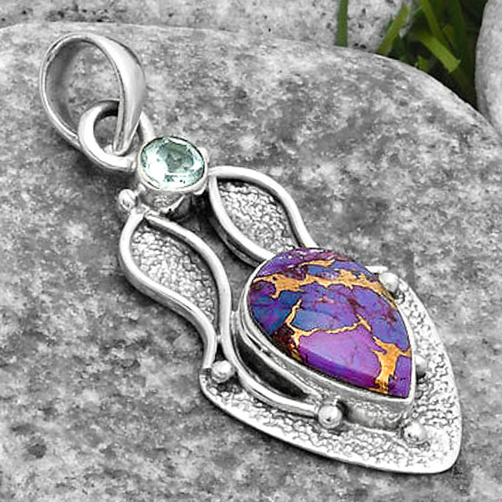 Copper Purple Turquoise & Sky Topaz Pendant P-1277 SDP115735