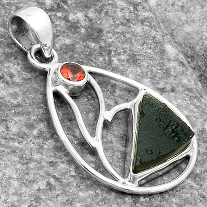 Natural Tektite Rough Greek & Garnet Pendant P-1572 SDP115744
