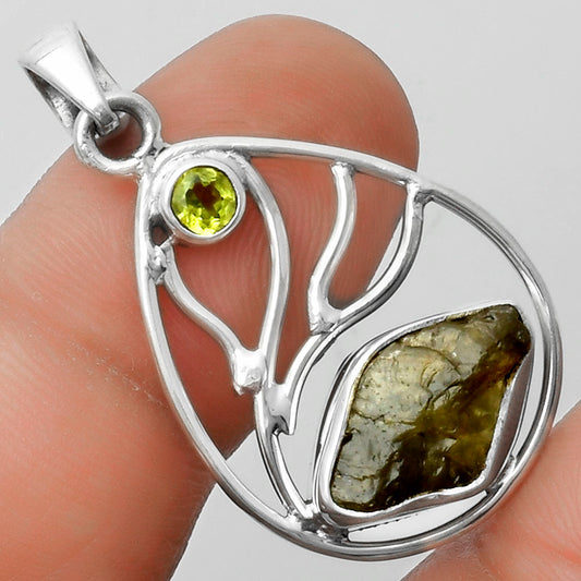 Rare Kornerupine Rough & Peridot Pendant P-1572 SDP115746