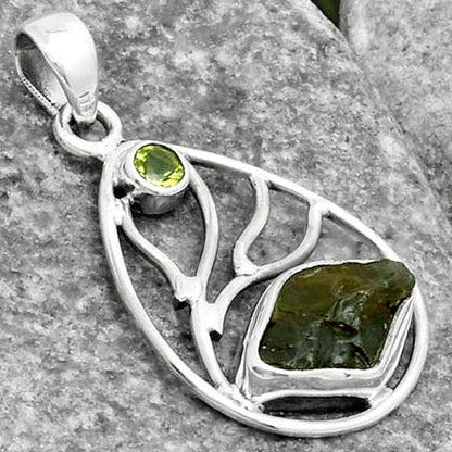Rare Kornerupine Rough & Peridot Pendant P-1572 SDP115746