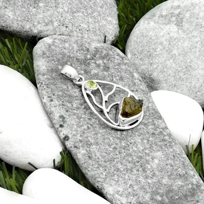 Rare Kornerupine Rough & Peridot Pendant P-1572 SDP115750