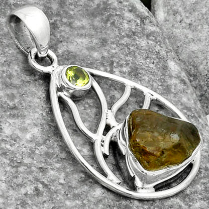 Rare Kornerupine Rough & Peridot Pendant P-1572 SDP115753