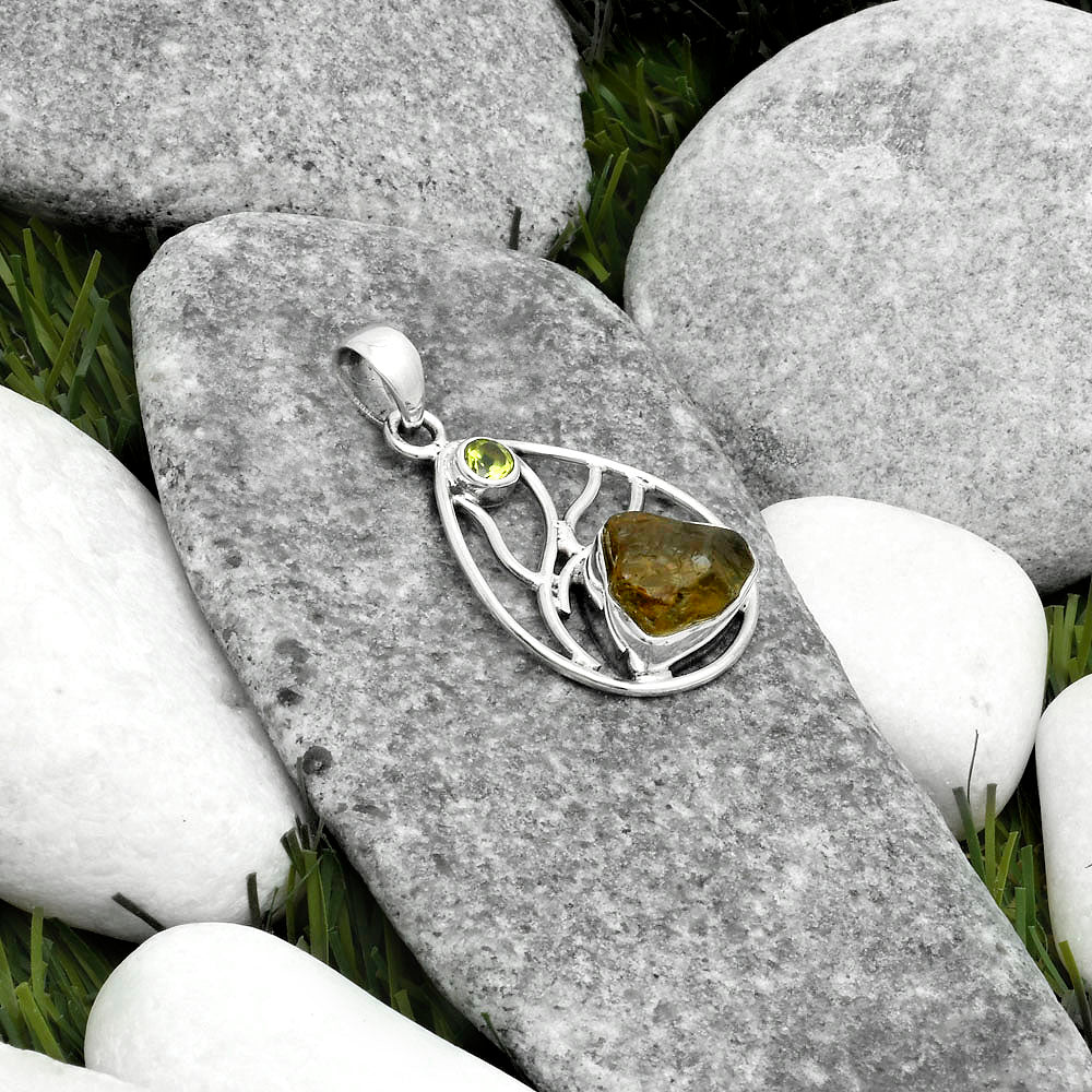 Rare Kornerupine Rough & Peridot Pendant P-1572 SDP115753