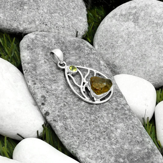 Rare Kornerupine Rough & Peridot Pendant P-1572 SDP115753