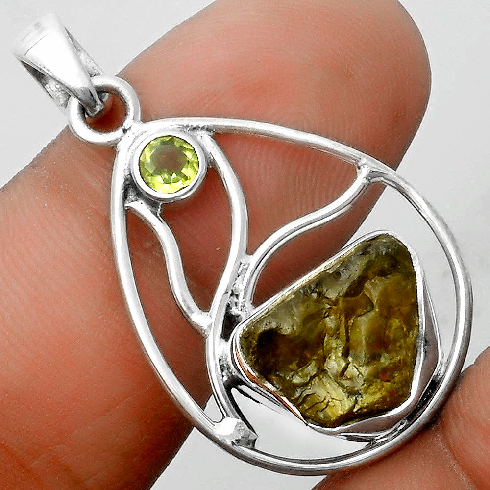 Rare Kornerupine Rough & Peridot Pendant P-1572 SDP115756