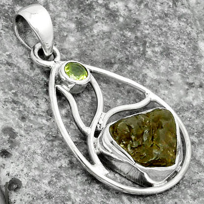 Rare Kornerupine Rough & Peridot Pendant P-1572 SDP115756