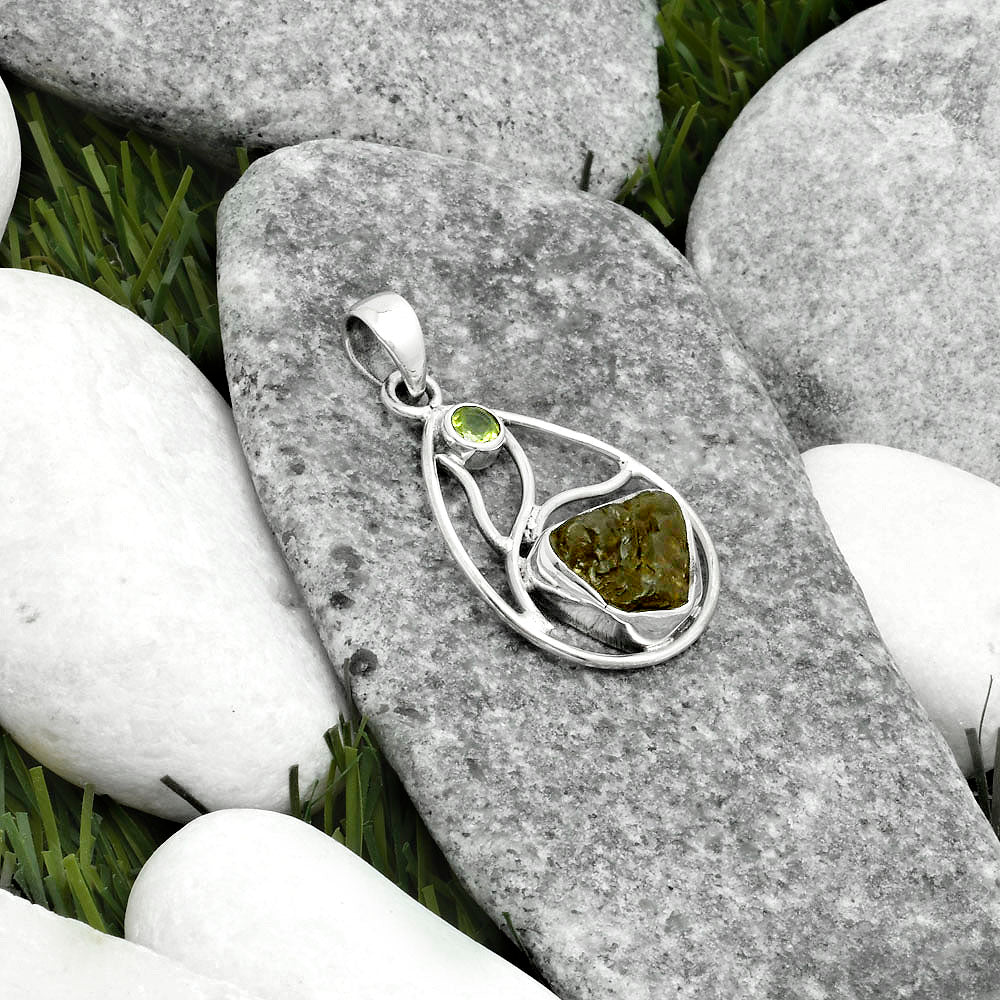 Rare Kornerupine Rough & Peridot Pendant P-1572 SDP115756