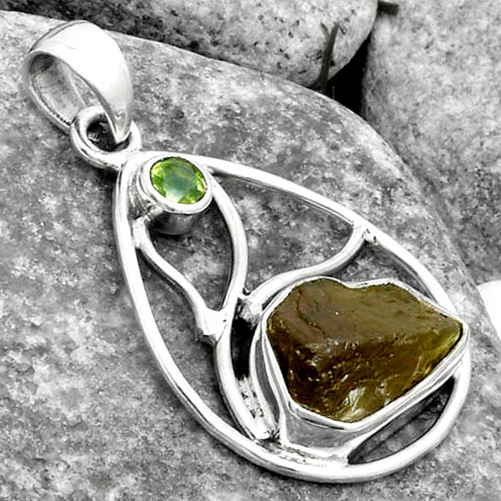 Rare Kornerupine Rough & Peridot Pendant P-1572 SDP115774