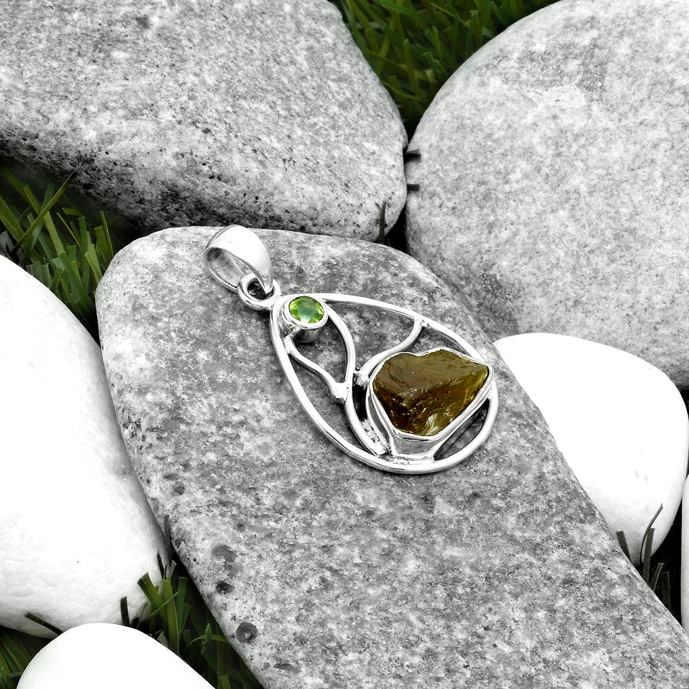 Rare Kornerupine Rough & Peridot Pendant P-1572 SDP115774