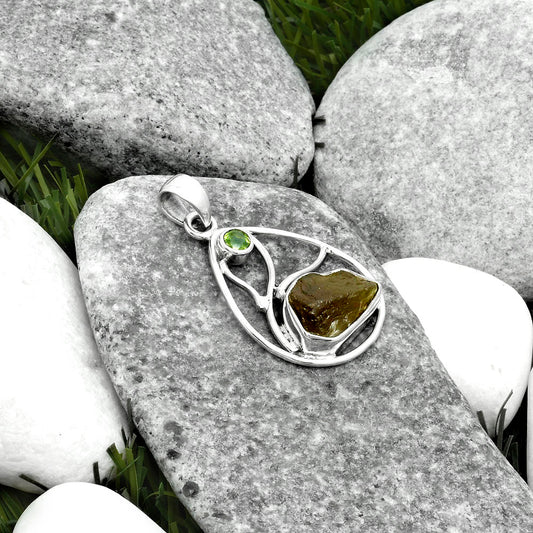 Rare Kornerupine Rough & Peridot Pendant P-1572 SDP115774