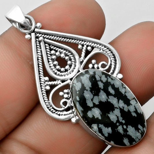 Natural Snow Flake Obsidian Pendant P-1541 SDP115783