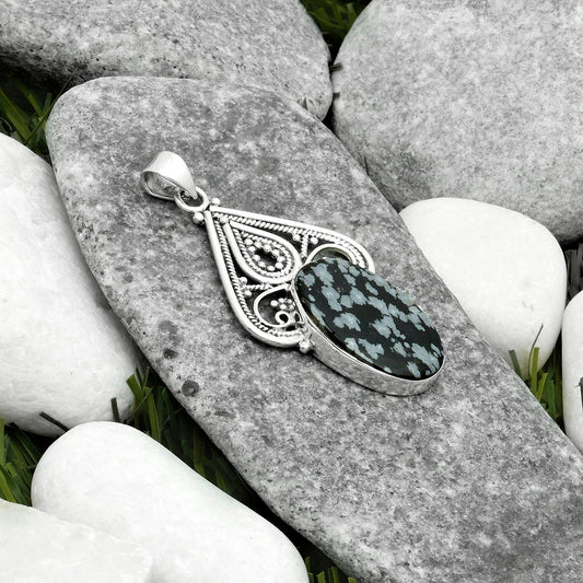 Natural Snow Flake Obsidian Pendant P-1541 SDP115783