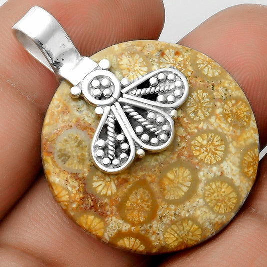 Natural Flower Fossil Coral Pendant P-1469 SDP115784