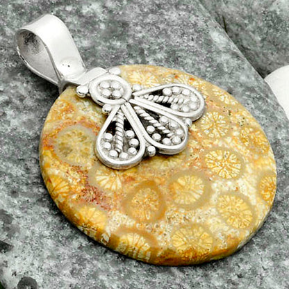 Natural Flower Fossil Coral Pendant P-1469 SDP115784