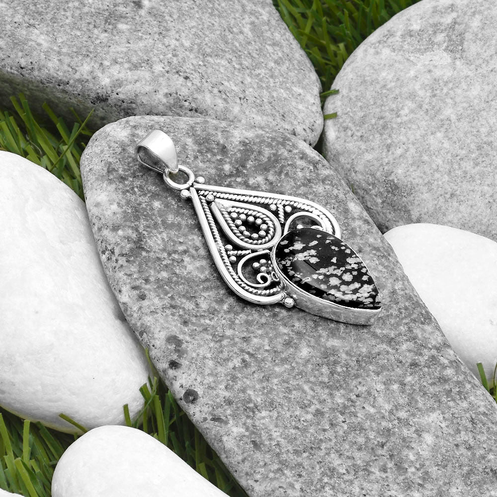 Natural Snow Flake Obsidian Pendant P-1541 SDP115794