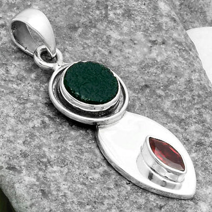 Natural Tektite Rough Greek & Garnet Pendant P-1186 SDP115814