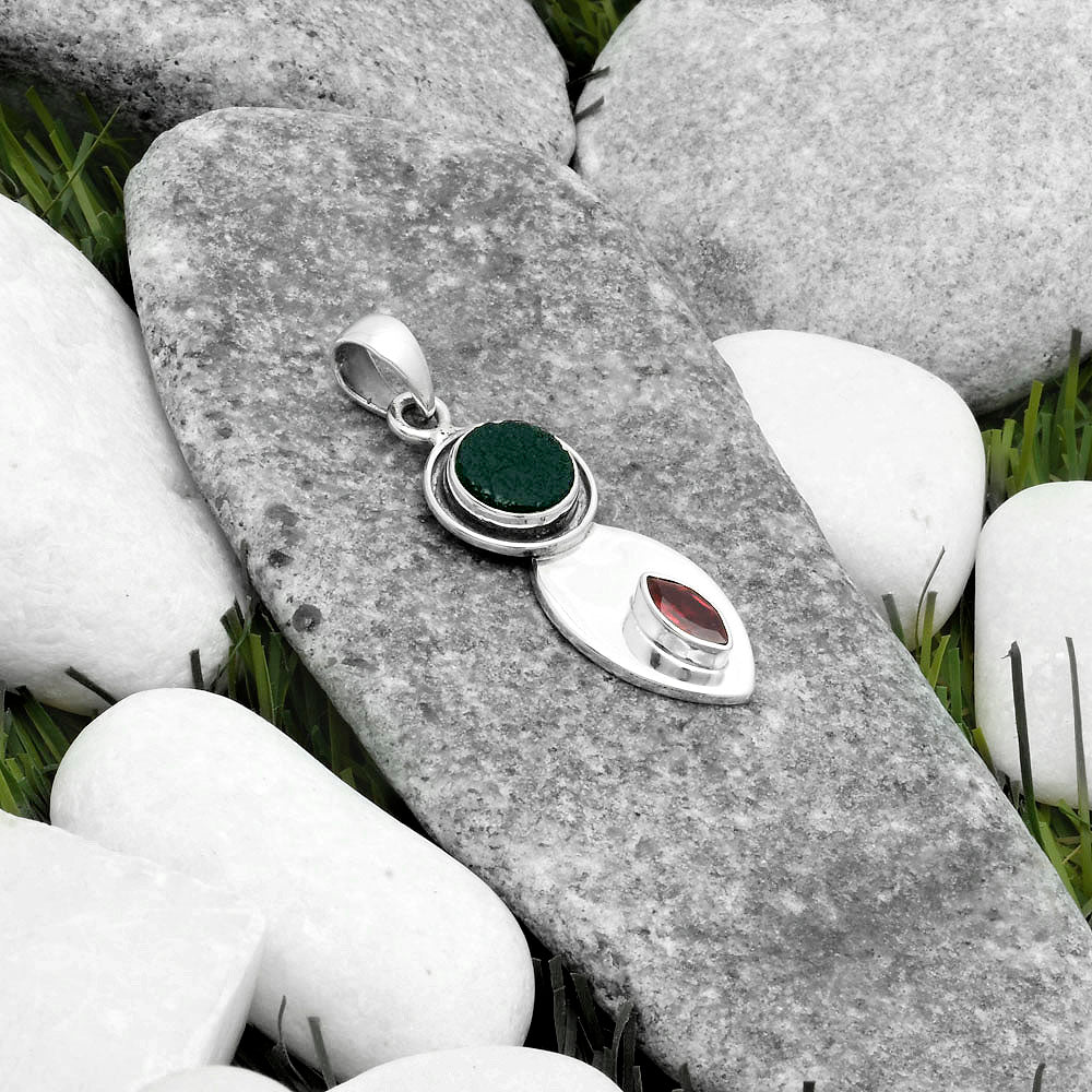 Natural Tektite Rough Greek & Garnet Pendant P-1186 SDP115814