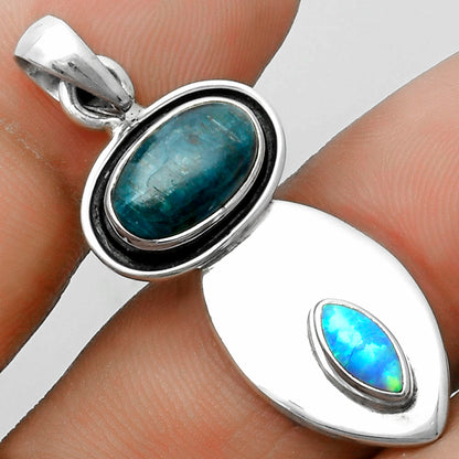 Blue Apatite - Madagascar & Fire Opal Pendant P-1186 SDP115823