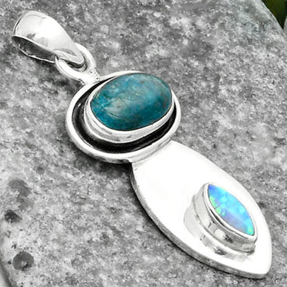 Blue Apatite - Madagascar & Fire Opal Pendant P-1186 SDP115823