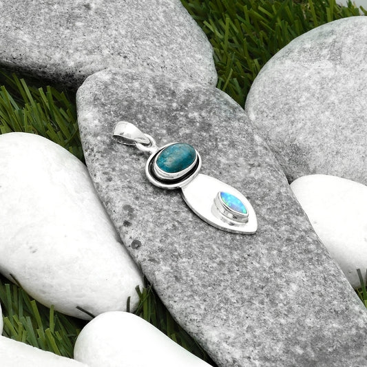 Blue Apatite - Madagascar & Fire Opal Pendant P-1186 SDP115823