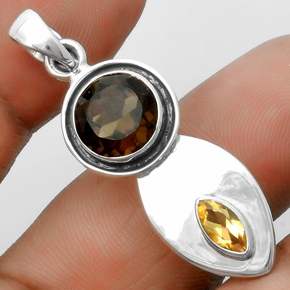 Natural Smoky Quartz Brazil & Citrine Pendant P-1186 SDP115828