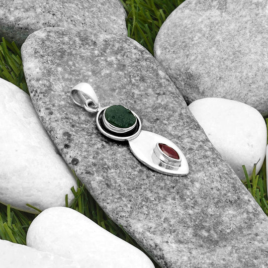 Natural Tektite Rough Greek & Garnet Pendant P-1186 SDP115837