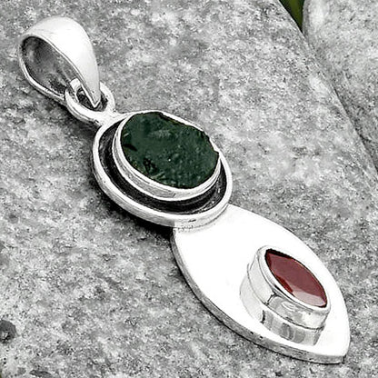Natural Tektite Rough Greek & Garnet Pendant P-1186 SDP115838