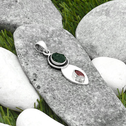 Natural Tektite Rough Greek & Garnet Pendant P-1186 SDP115838