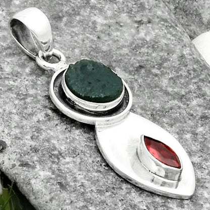 Natural Tektite Rough Greek & Garnet Pendant P-1186 SDP115846