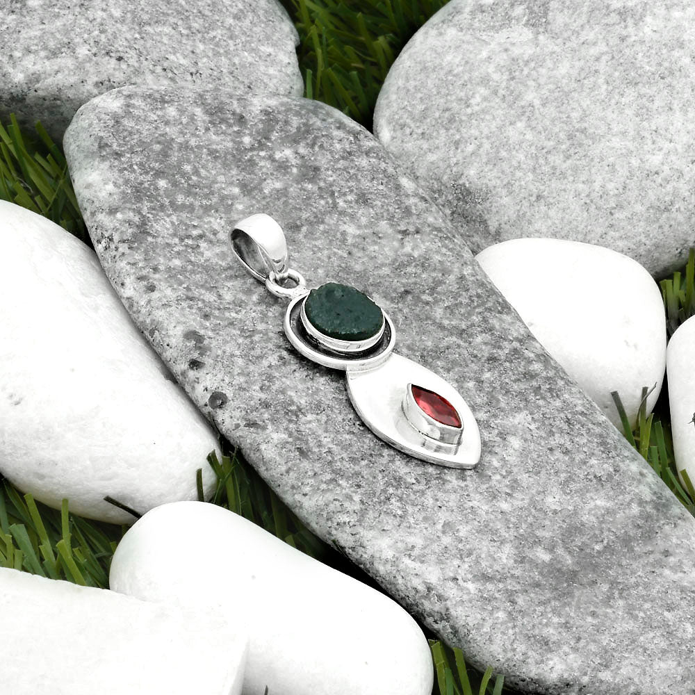 Natural Tektite Rough Greek & Garnet Pendant P-1186 SDP115846