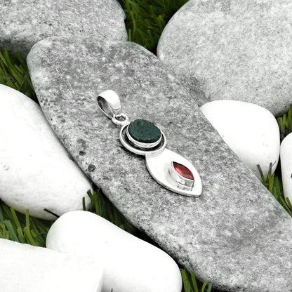 Natural Tektite Rough Greek & Garnet Pendant P-1186 SDP115846