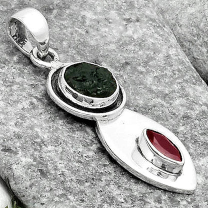 Natural Tektite Rough Greek & Garnet Pendant P-1186 SDP115848