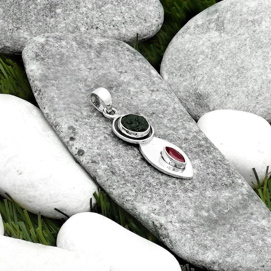 Natural Tektite Rough Greek & Garnet Pendant P-1186 SDP115848