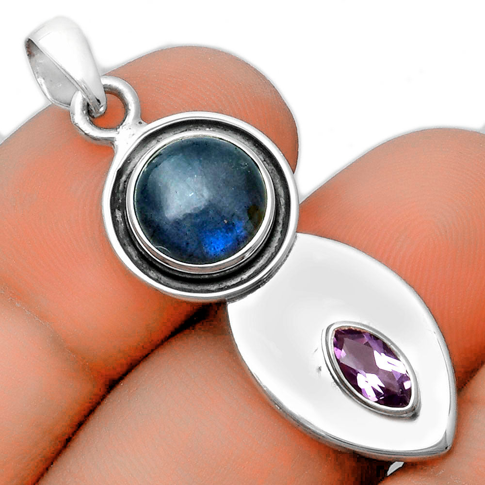 Natural Blue Labradorite & Amethyst Pendant P-1186 SDP115853