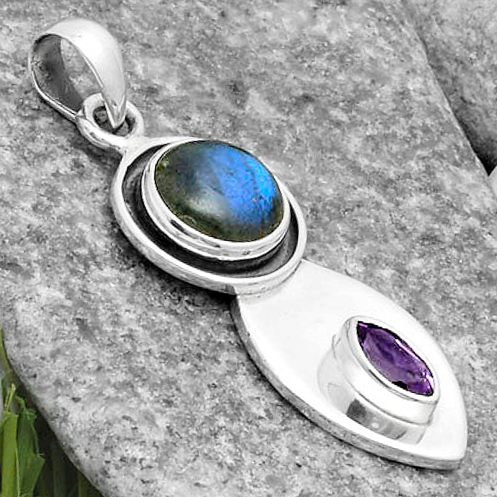 Natural Blue Labradorite & Amethyst Pendant P-1186 SDP115853