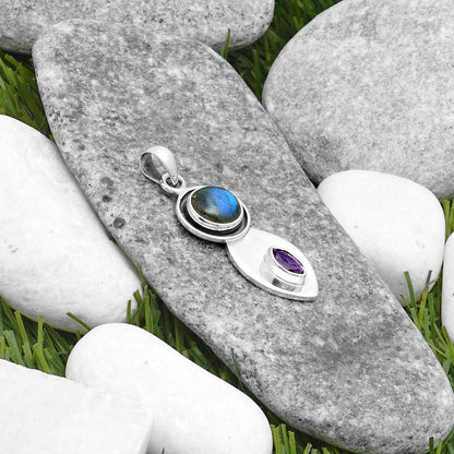 Natural Blue Labradorite & Amethyst Pendant P-1186 SDP115853