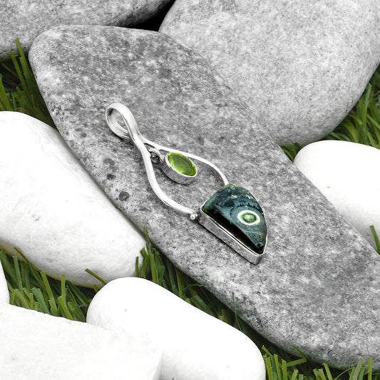 Natural Star Galaxy Jasper & Peridot Pendant P-1648 SDP115861