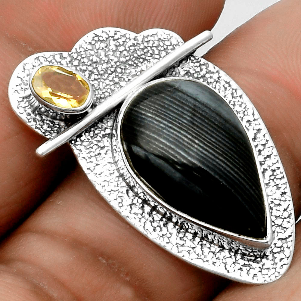 Crown Of Silver Psilomelane Black Malachite & Citrine Pendant P-1338 SDP115945