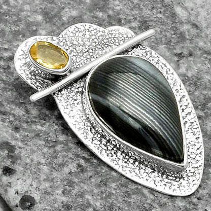 Crown Of Silver Psilomelane Black Malachite & Citrine Pendant P-1338 SDP115945