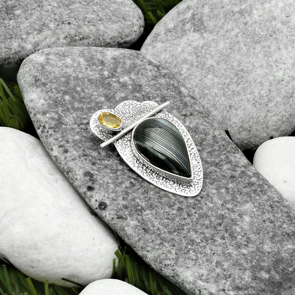 Crown Of Silver Psilomelane Black Malachite & Citrine Pendant P-1338 SDP115945