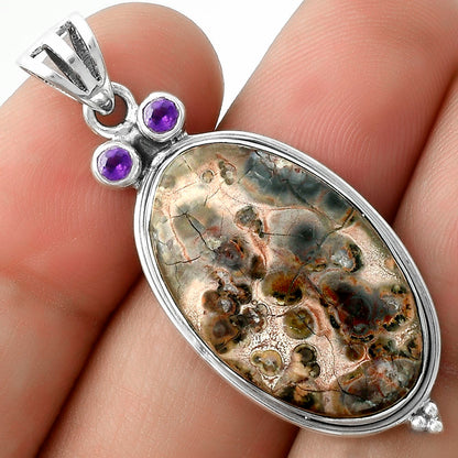 Owl - Leopard Skin Jasper & Amethyst Pendant P-1083 SDP116595