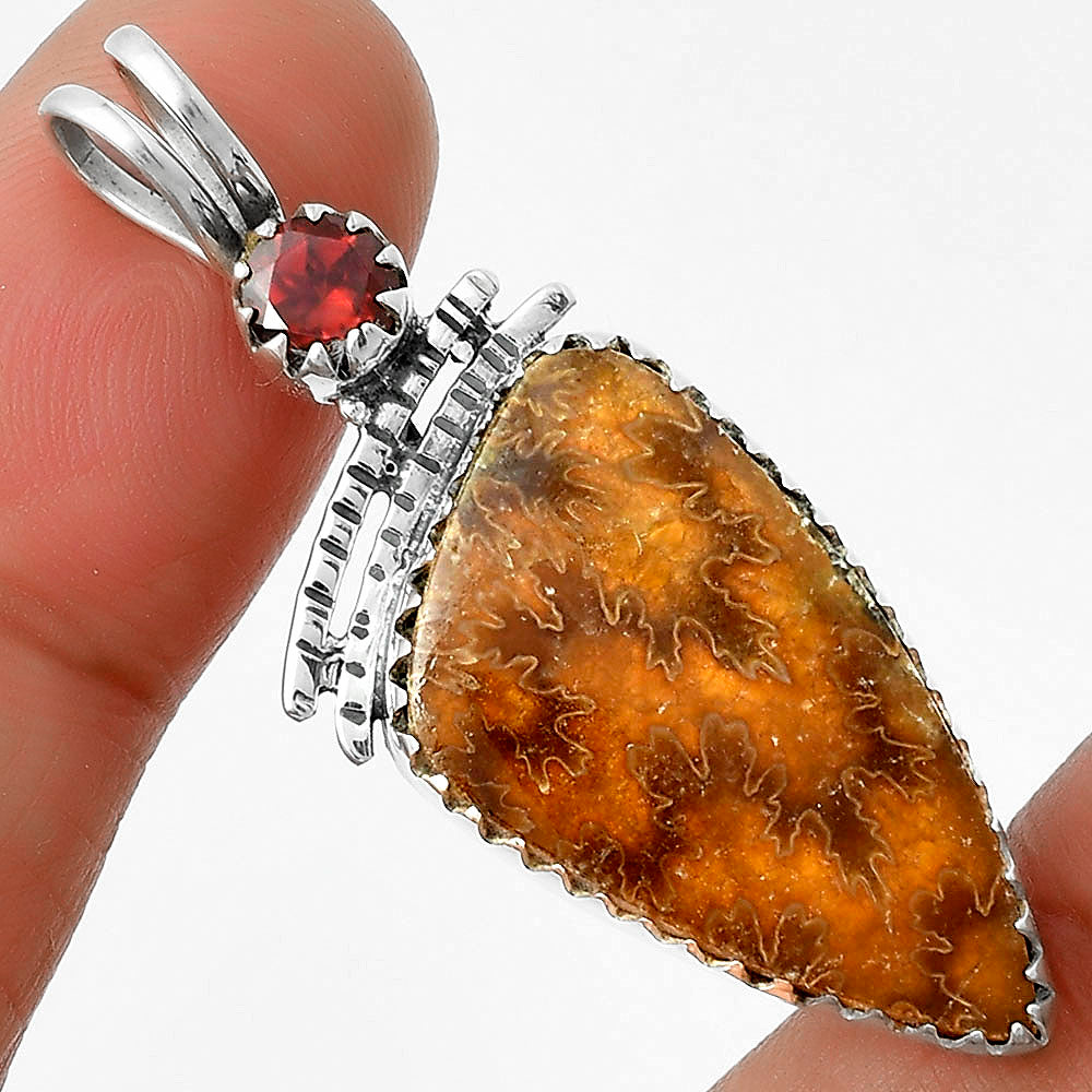 Sutured Ammonite Madagascar & Garnet Pendant P-1268 SDP116730
