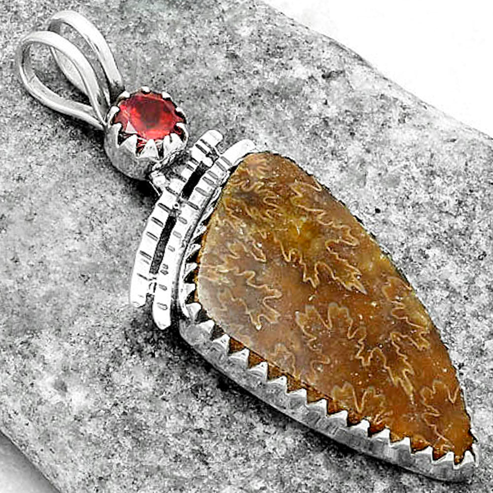 Sutured Ammonite Madagascar & Garnet Pendant P-1268 SDP116730