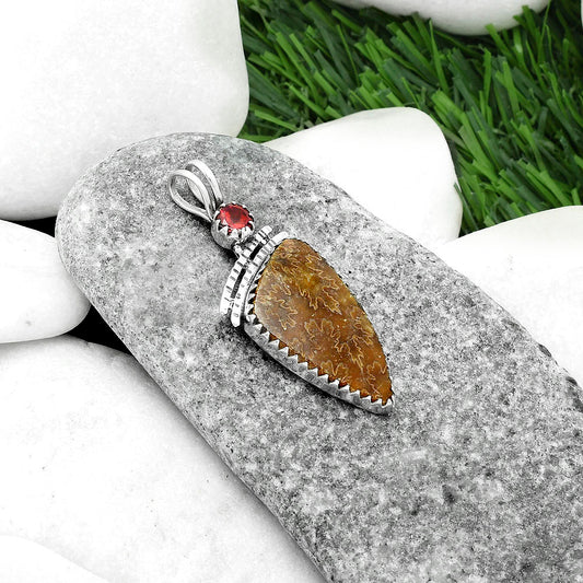 Sutured Ammonite Madagascar & Garnet Pendant P-1268 SDP116730