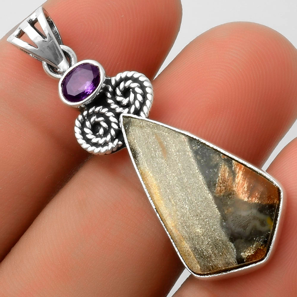 Natural Tabu Jasper & Amethyst Pendant P-1093 SDP116886