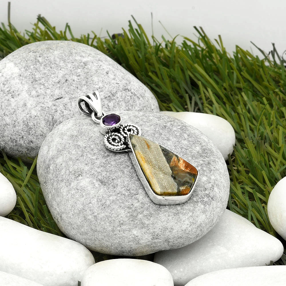 Natural Tabu Jasper & Amethyst Pendant P-1093 SDP116886