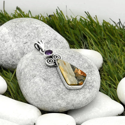 Natural Tabu Jasper & Amethyst Pendant P-1093 SDP116886