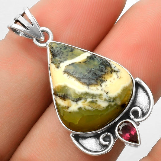 Natural Serpentine & Garnet Pendant P-1029 SDP116959