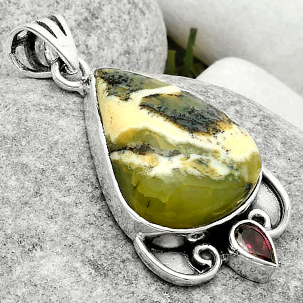 Natural Serpentine & Garnet Pendant P-1029 SDP116959