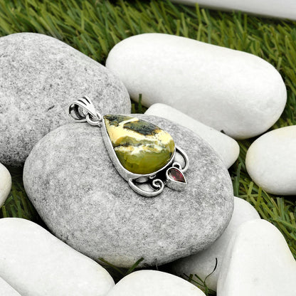 Natural Serpentine & Garnet Pendant P-1029 SDP116959